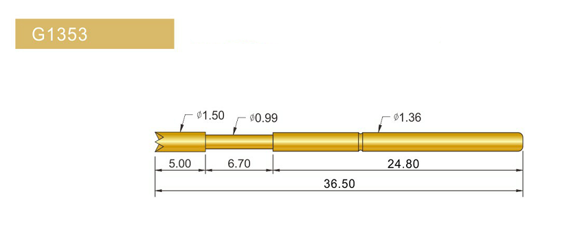 G1353-Q探針、四爪頭探針、1.36mm測試針、總長36.5mm、彈簧針圖片、測試針圖片、頂針圖片、探針圖片